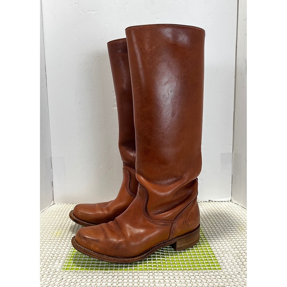Frye Campus Tall Leather Boots Women's 7.5B Brown Square Toe Made in USA 67551T